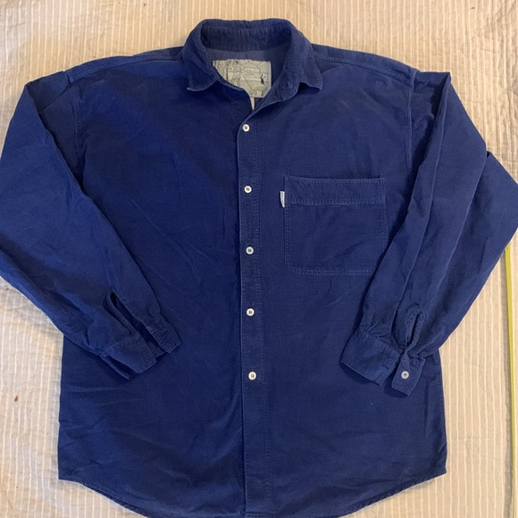NAF NAF PARIS FRANCE FRENCH INDIGO COBALT BLUE CORDUROY SHIRT - Picture 6 of 13